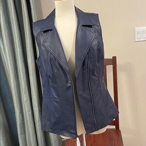 New Faux Leather Denim&Co Dark Blue Sleeveless Vest